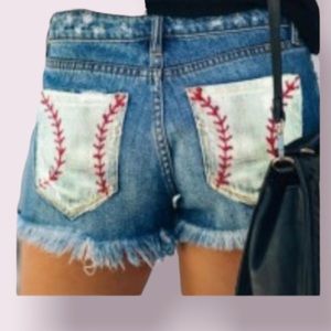 Women's Blue Jean Shorts with Red Stitching